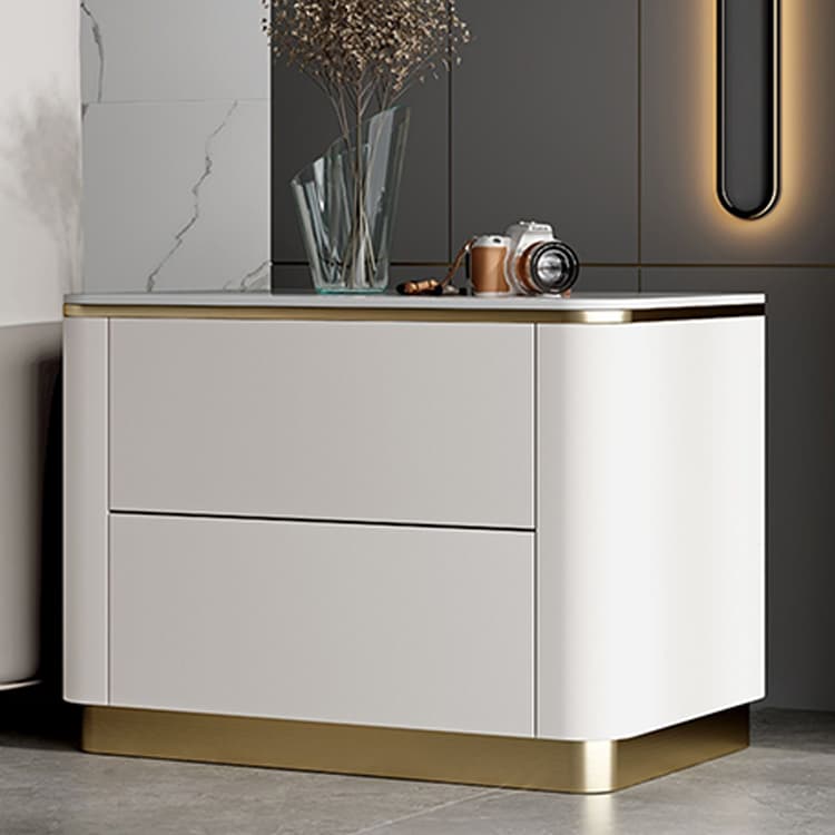Contemporary Faux Leather Nightstand with Drawer Storage and Stone Countertop - image 10
