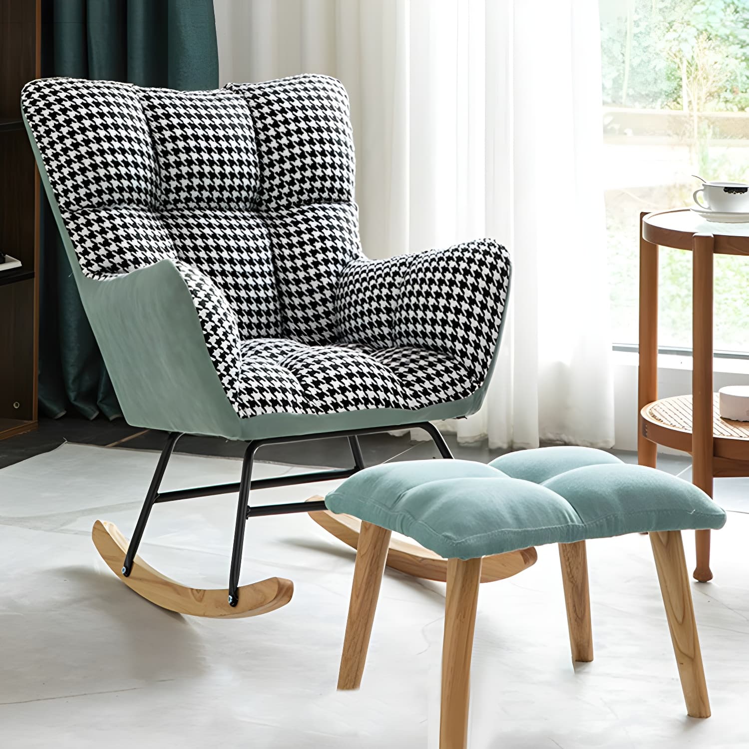 Modern Rocker Chair Upholstered Dark Legs Glider Button-Tufted - image 25