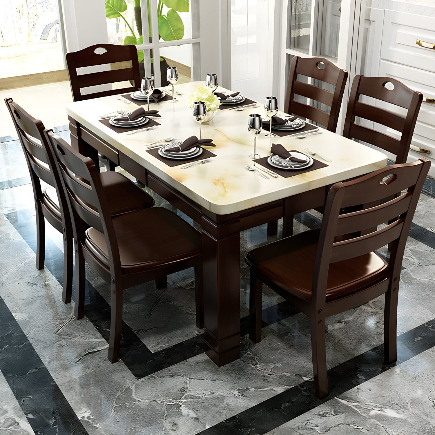 7 Piece Contemporary Rectangle Shape Dining Table Set with Chair - image 5