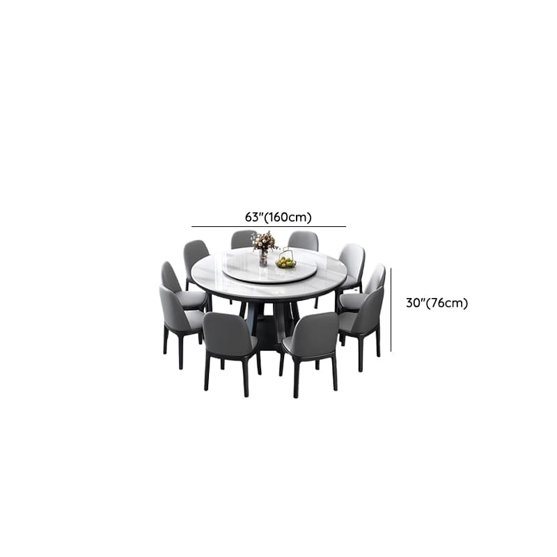 Minimalist Rounded Dining Table Set with Stump Base and Fixed Table, White Finish - image 10