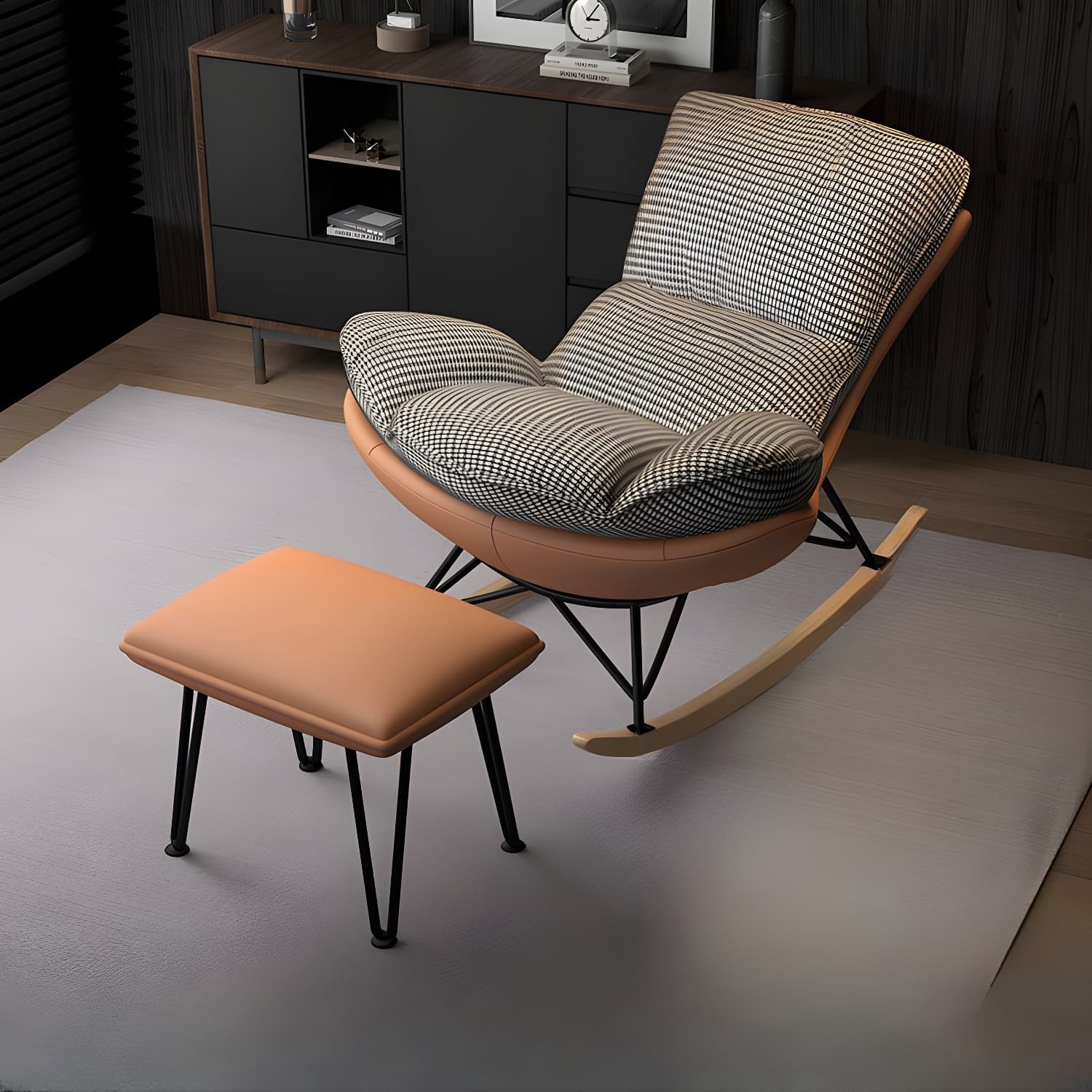 Stylish Upholstered Indoor Rocking Chair with Natural Wood Legs - image 6