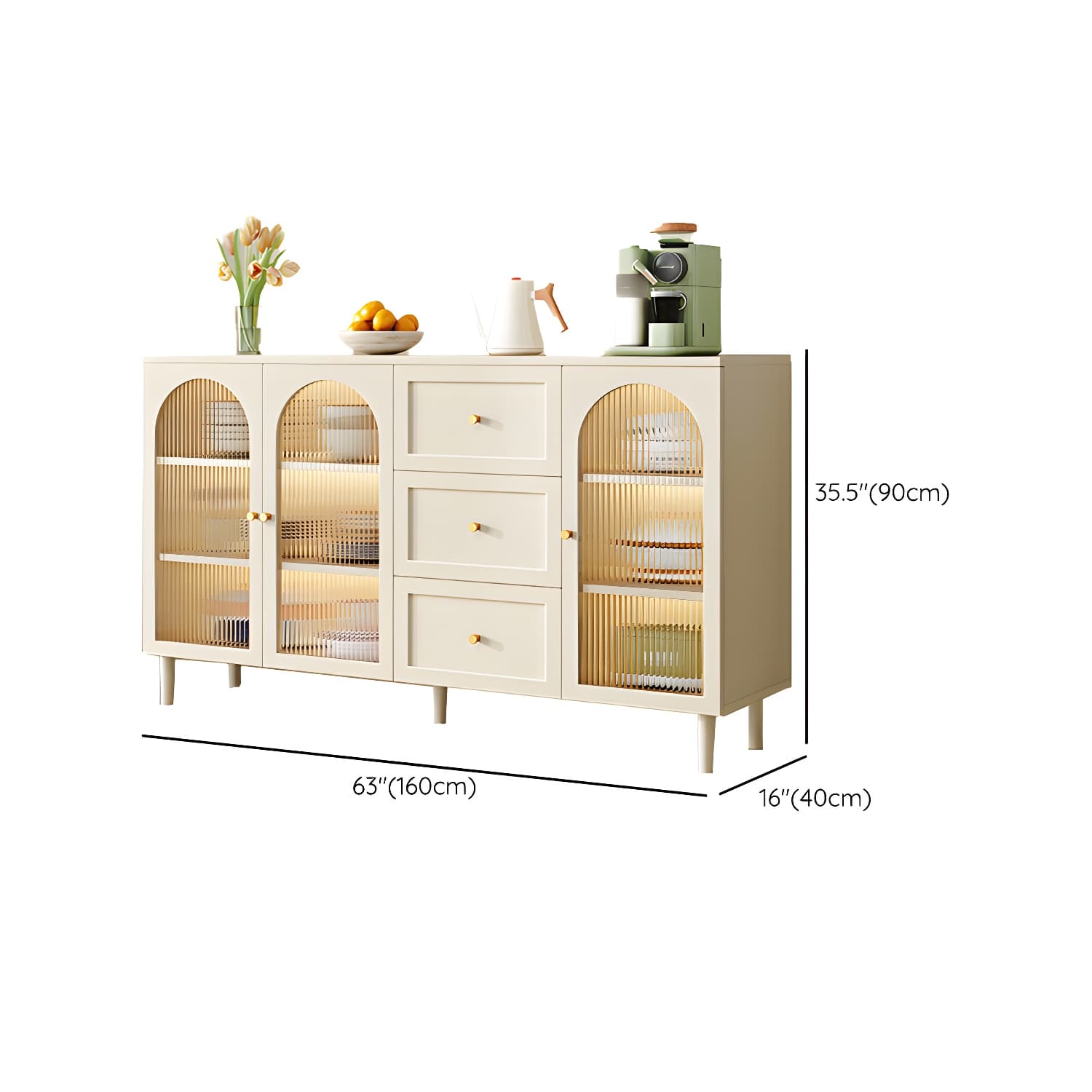 Modern White Engineered Wood Shelves Included Sideboard with Cabinets and Doors - image 15