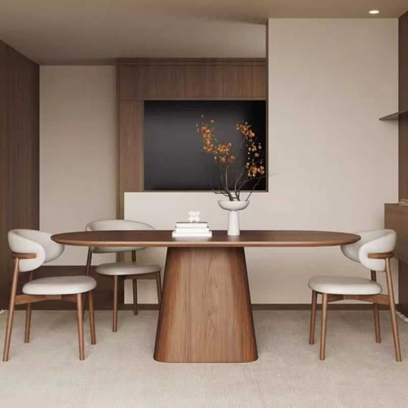 Art Deco Elliptical Wood Dining Table Set Dining Table for 6/Seats 4