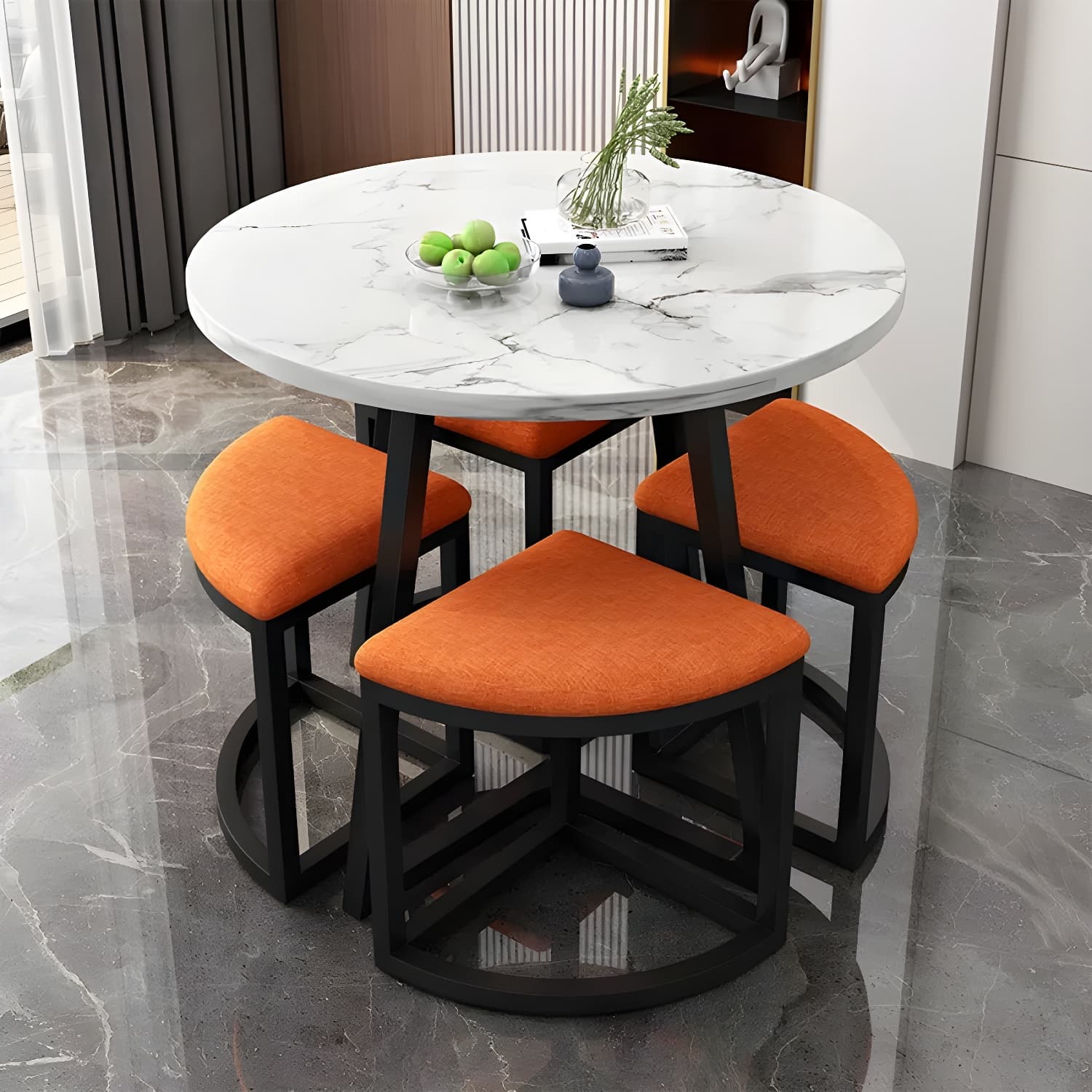 Round White Wood Tone Modern Dining Set with Metal Pedestal Base - Seats 4 - image 7