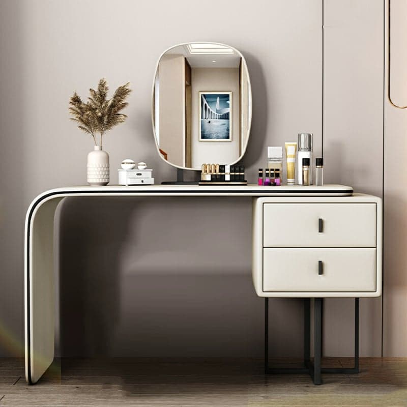Modern Wood Vanity with Faux Leather Table Top & 2 Soft Close Drawers - image 6