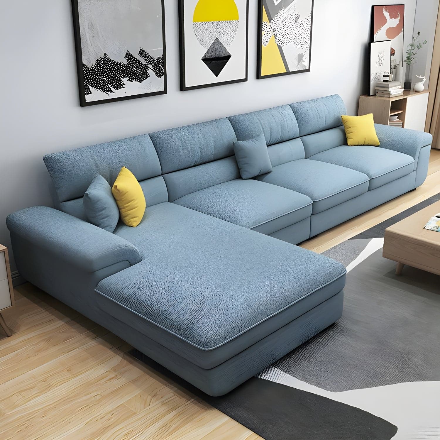 Modern L-Shape Wood Sectional Sofa Chaise with Pillow Top Arm and 3 Piece Set - image 5