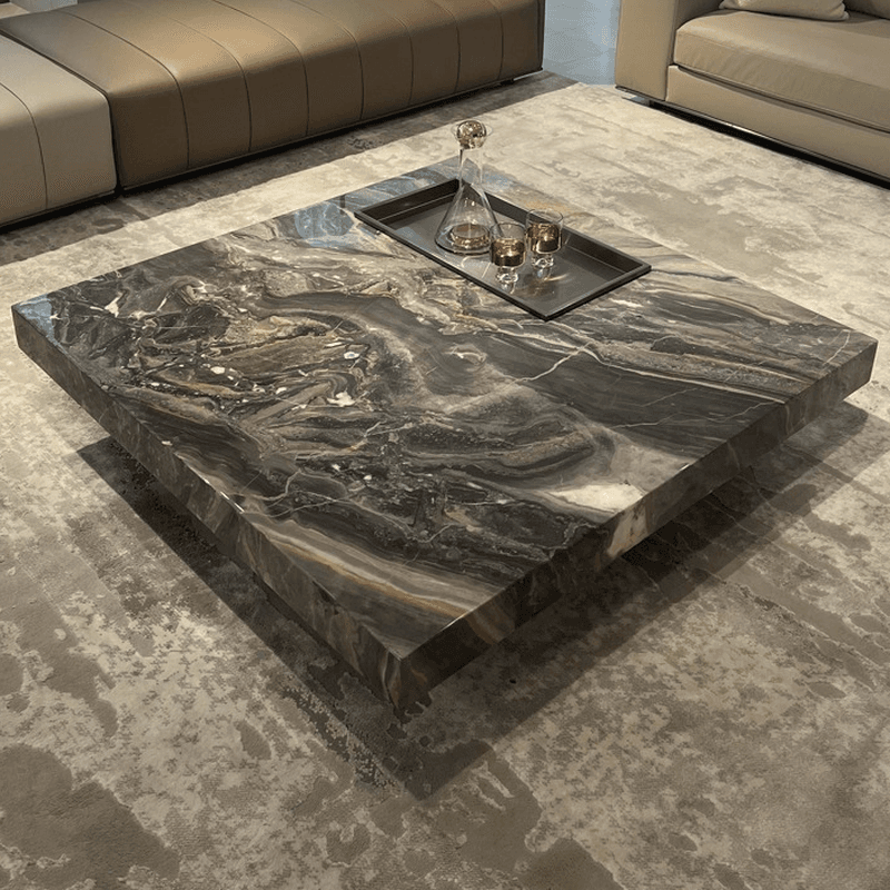 Contemporary Square Stone Top Sled Base Accent Table for Indoor Use - image 6