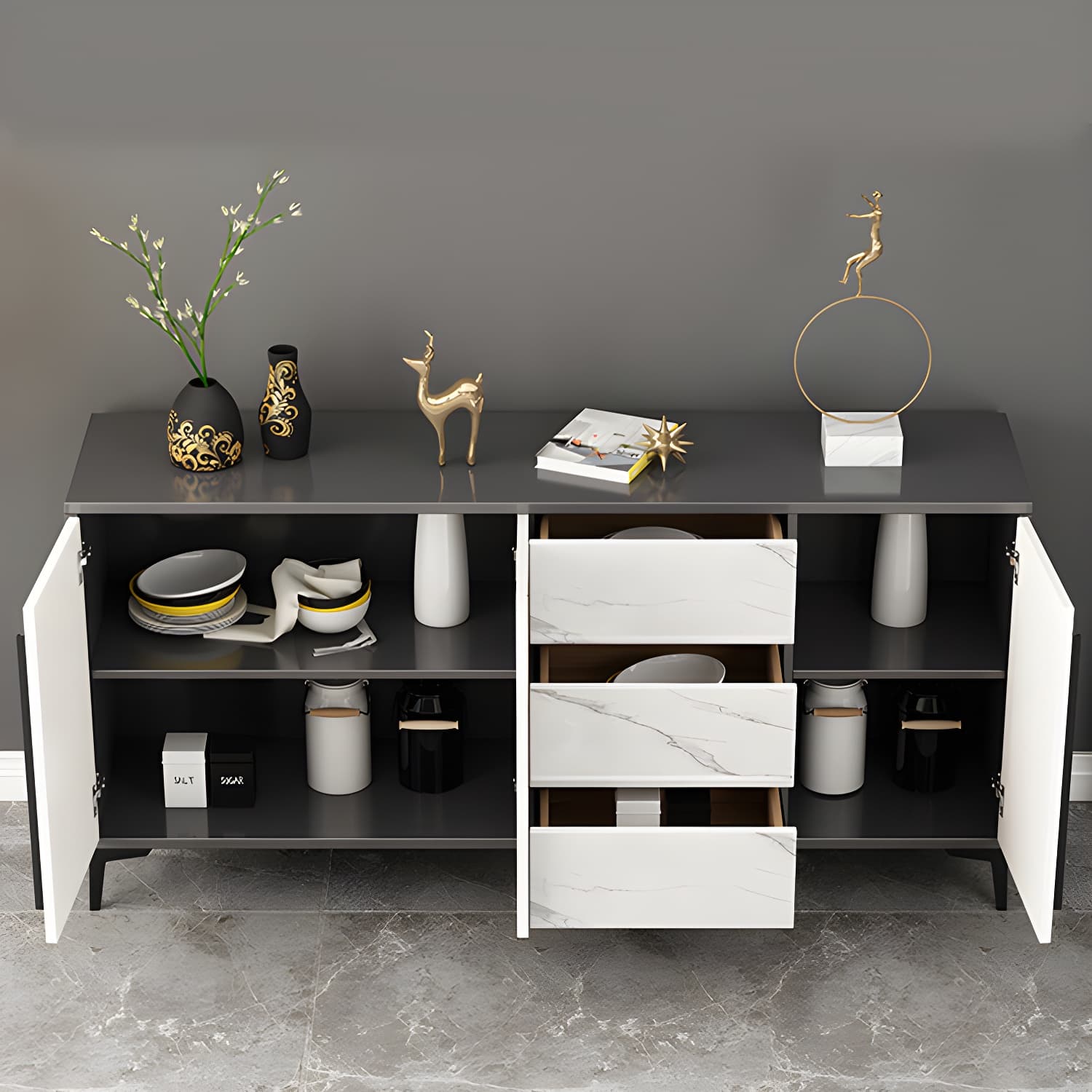 Engineered Wood Buffet Server with Drawers Modern Sideboard Table - image 11