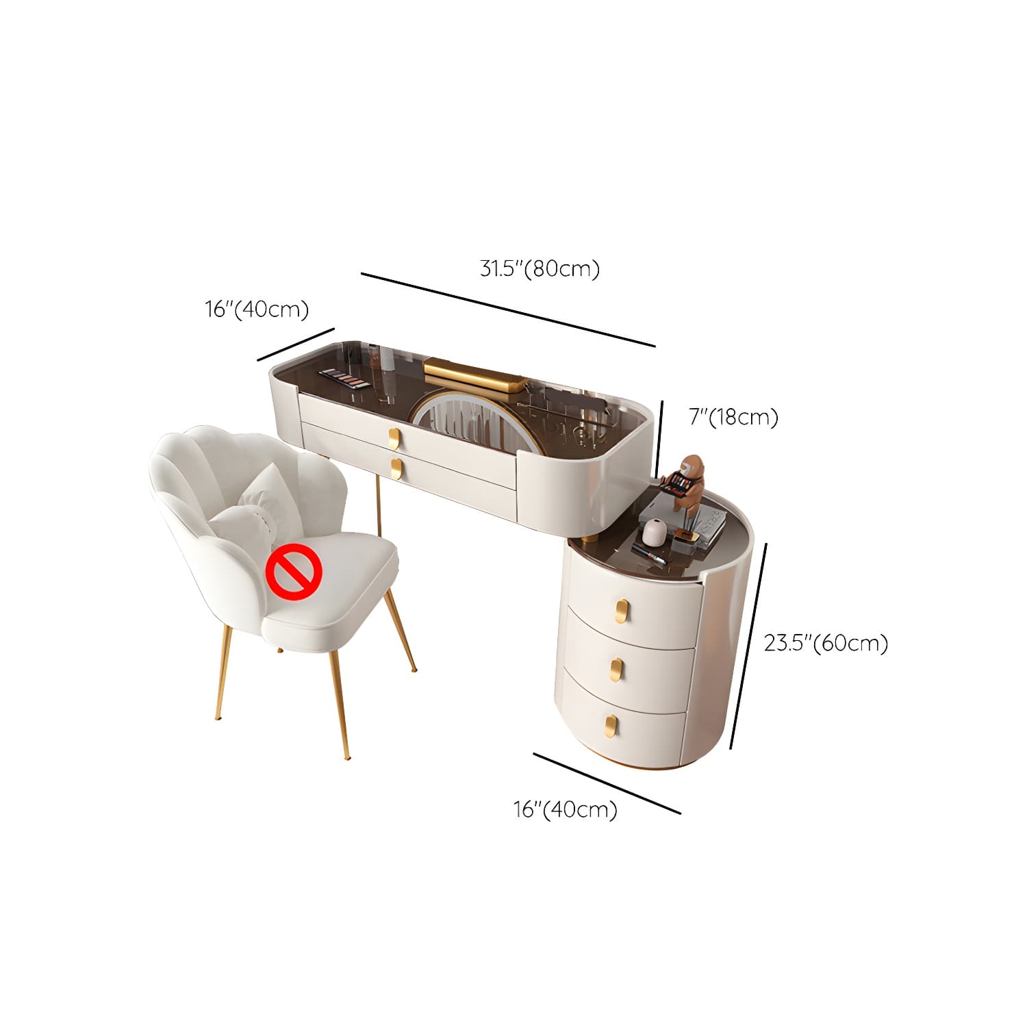 Lighted Mirror Makeup Vanity Desk Storage Box Makeup Vanity Set with Drawer - image 18