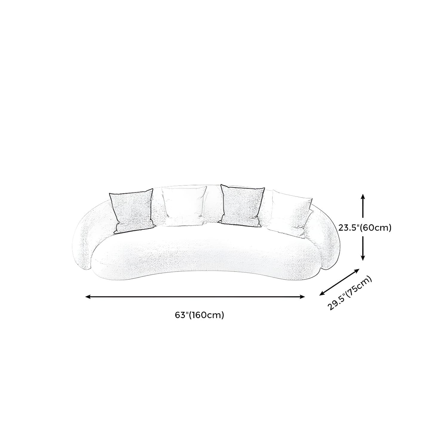 Beige Scandinavian Curved Sofa Tight Back Couch with Tuxedo Arm - image 17