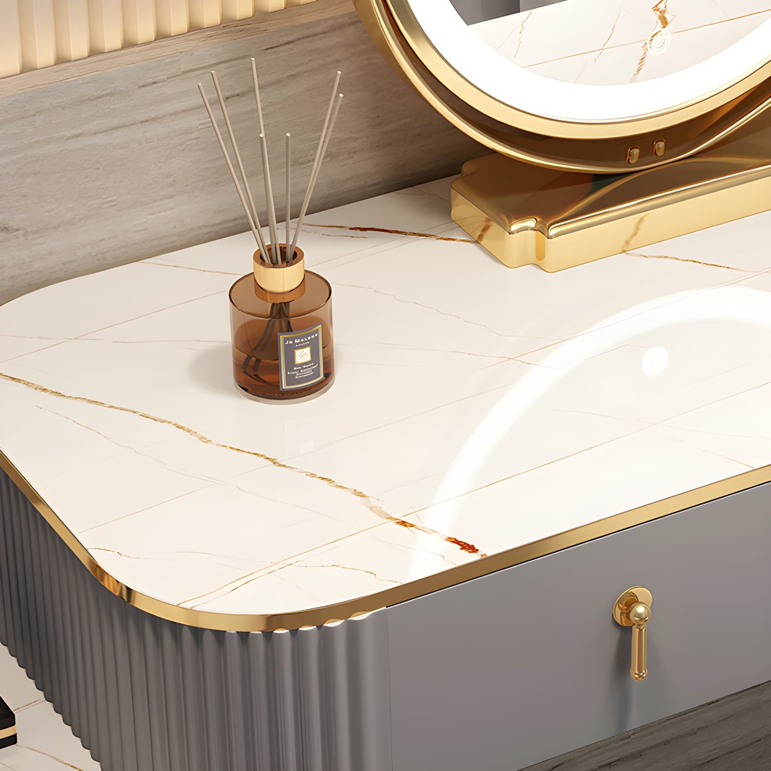 Contemporary Mirrored Wood Top Makeup Vanity Desk White/Gray Dressing Table - image 9