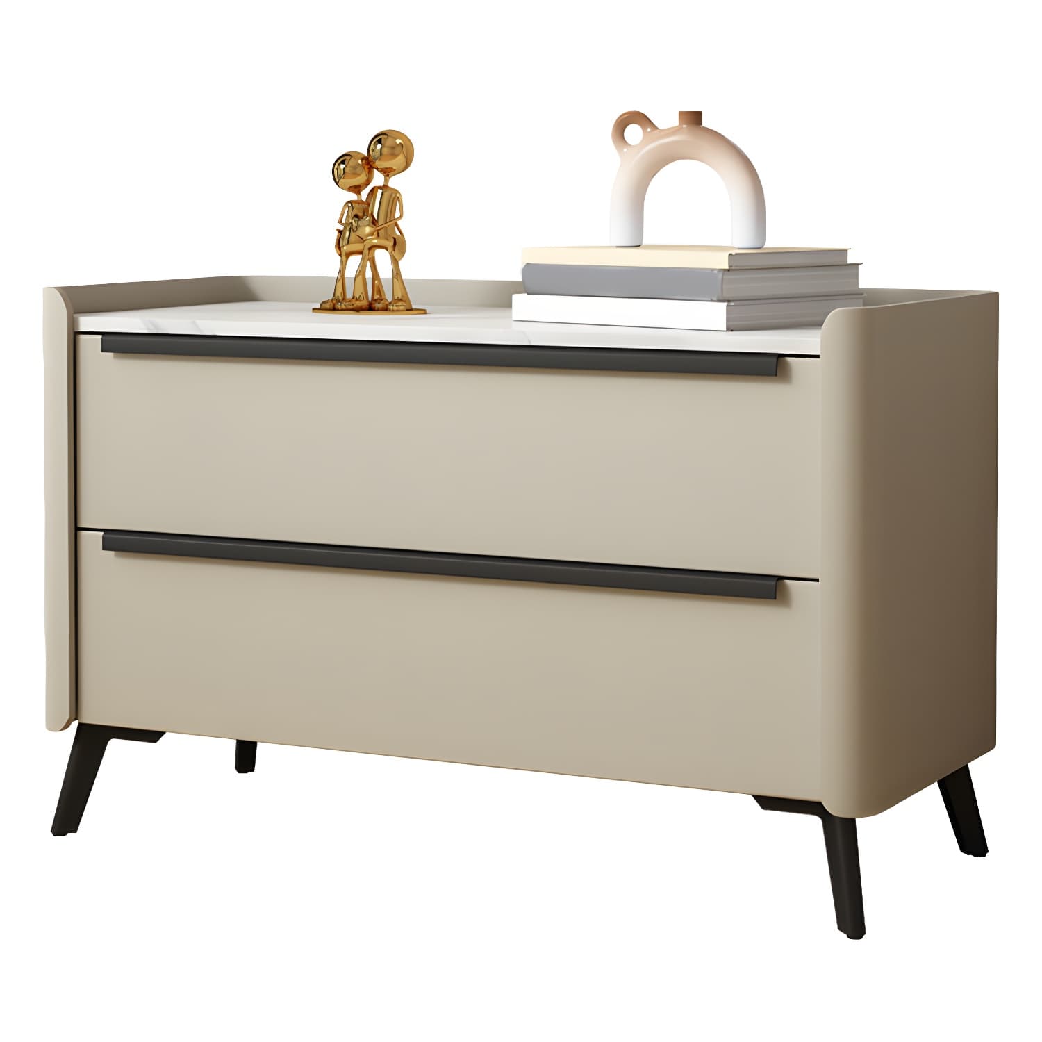 Modern Faux Leather Top Nightstand with Two Drawers and Stone Countertop - image 12