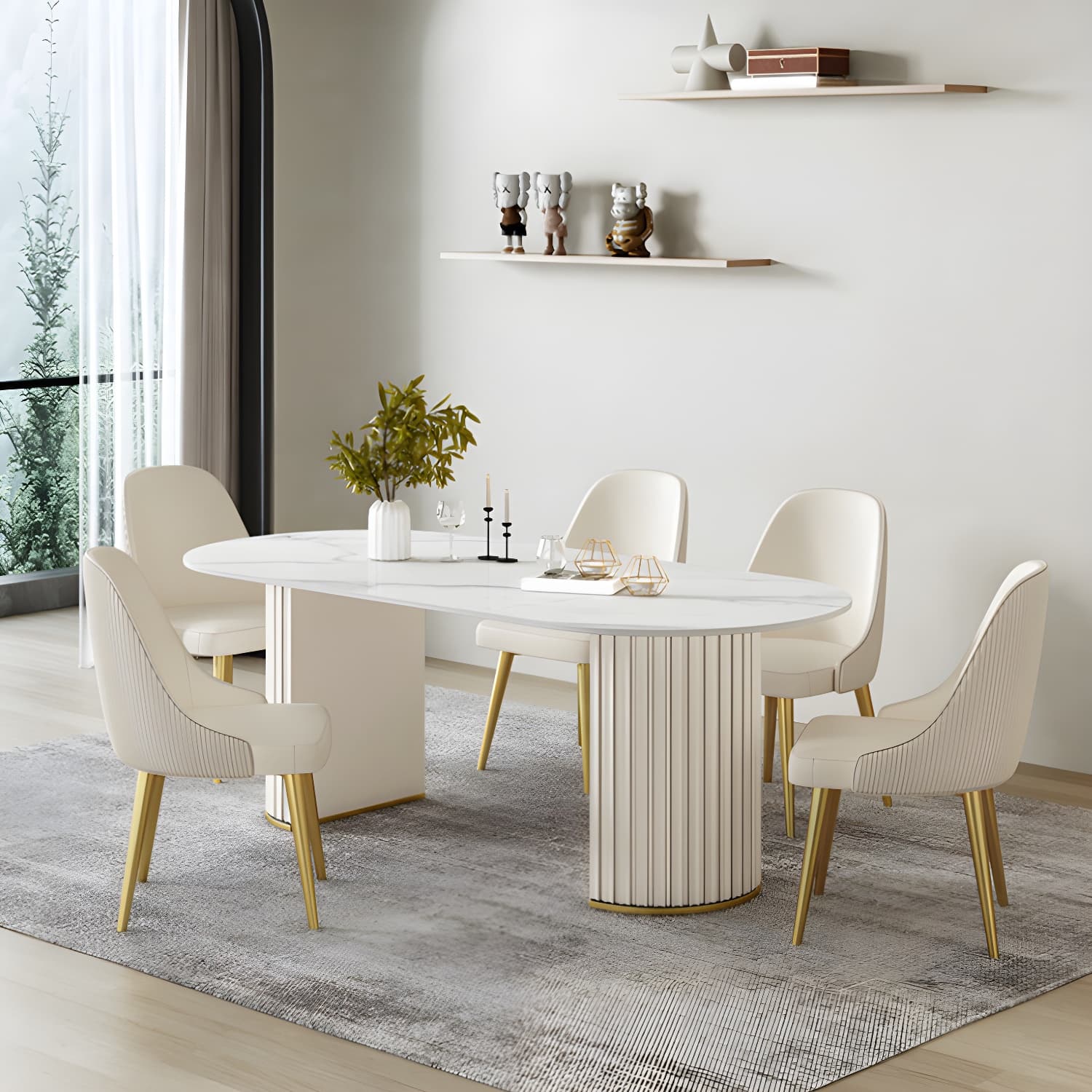 Glam White Sintered Stone Dining Table Set Oval 1/2/5/7 Pieces Dining Set for Home Use - image 4