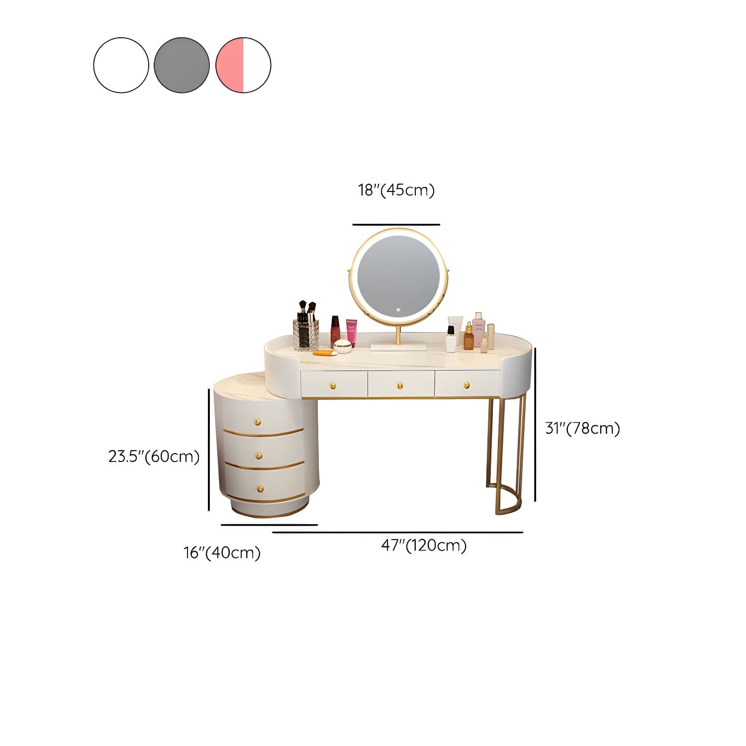 Lighted Mirror Makeup Counter Bedroom Makeup Vanity Desk Table with Drawer - image 27