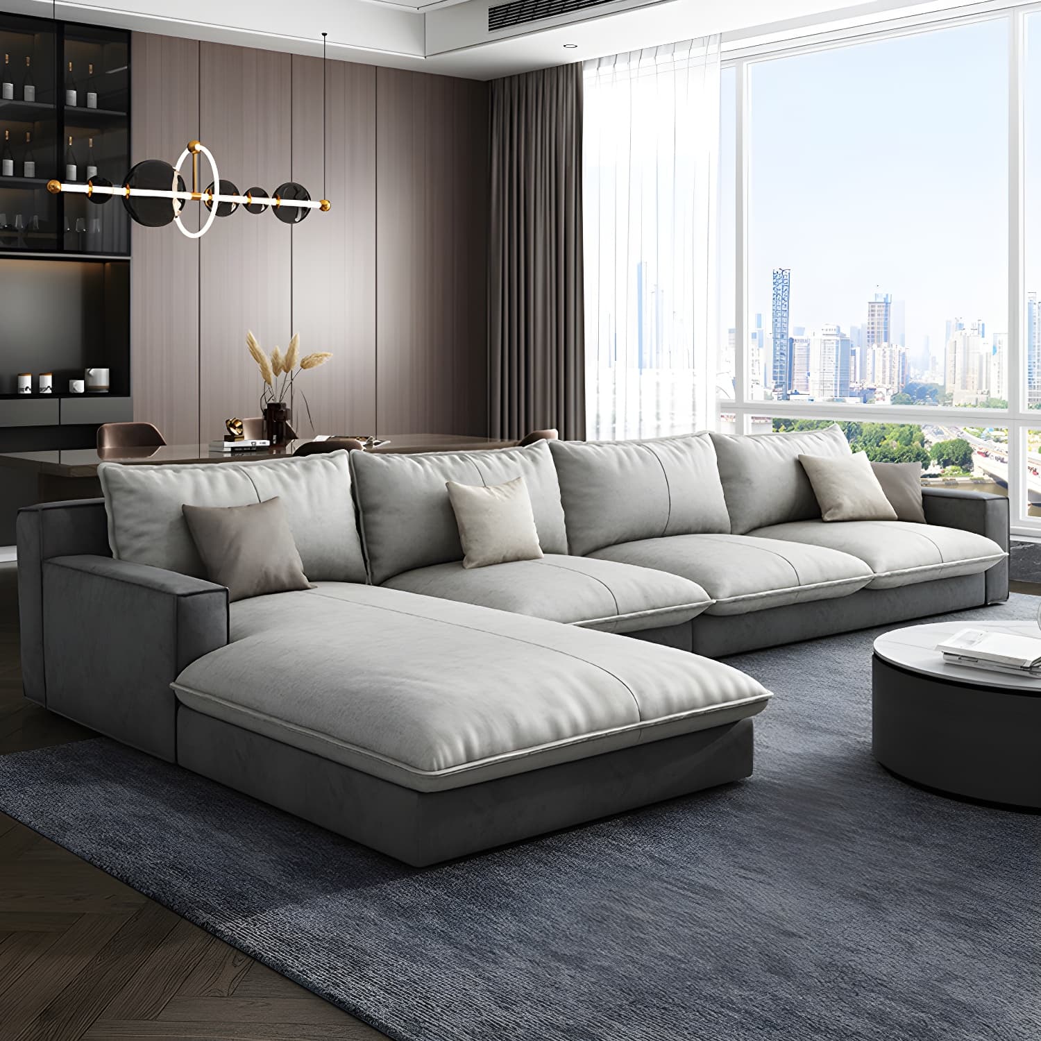 Scandinavian Pillow Back Sectional with Square Arm for Living Room