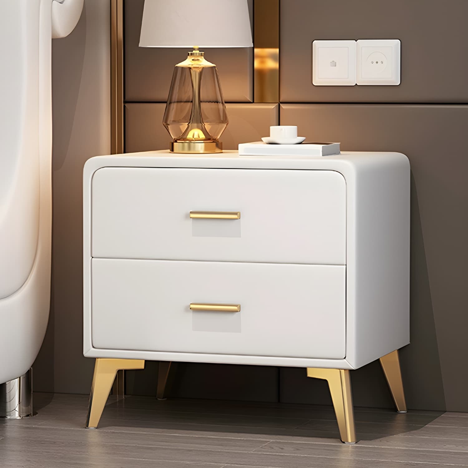 Faux Leather Modern Nightstand with Drawer Storage - Small Size, 2 Drawers - image 15