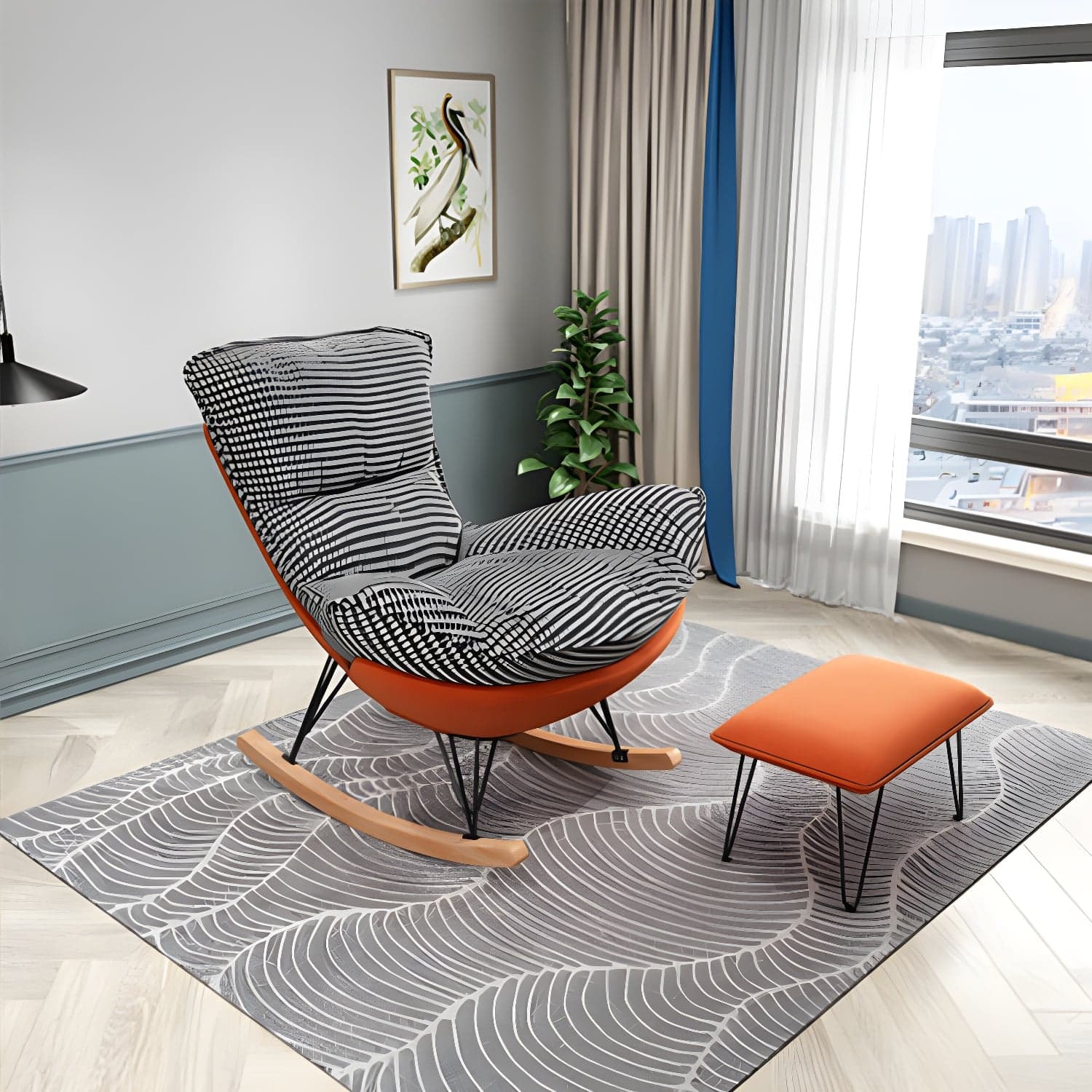 Modern Style Rocker Chair Metal Frame Spindle Cushions Rocker Chair with Ottoman - image 9