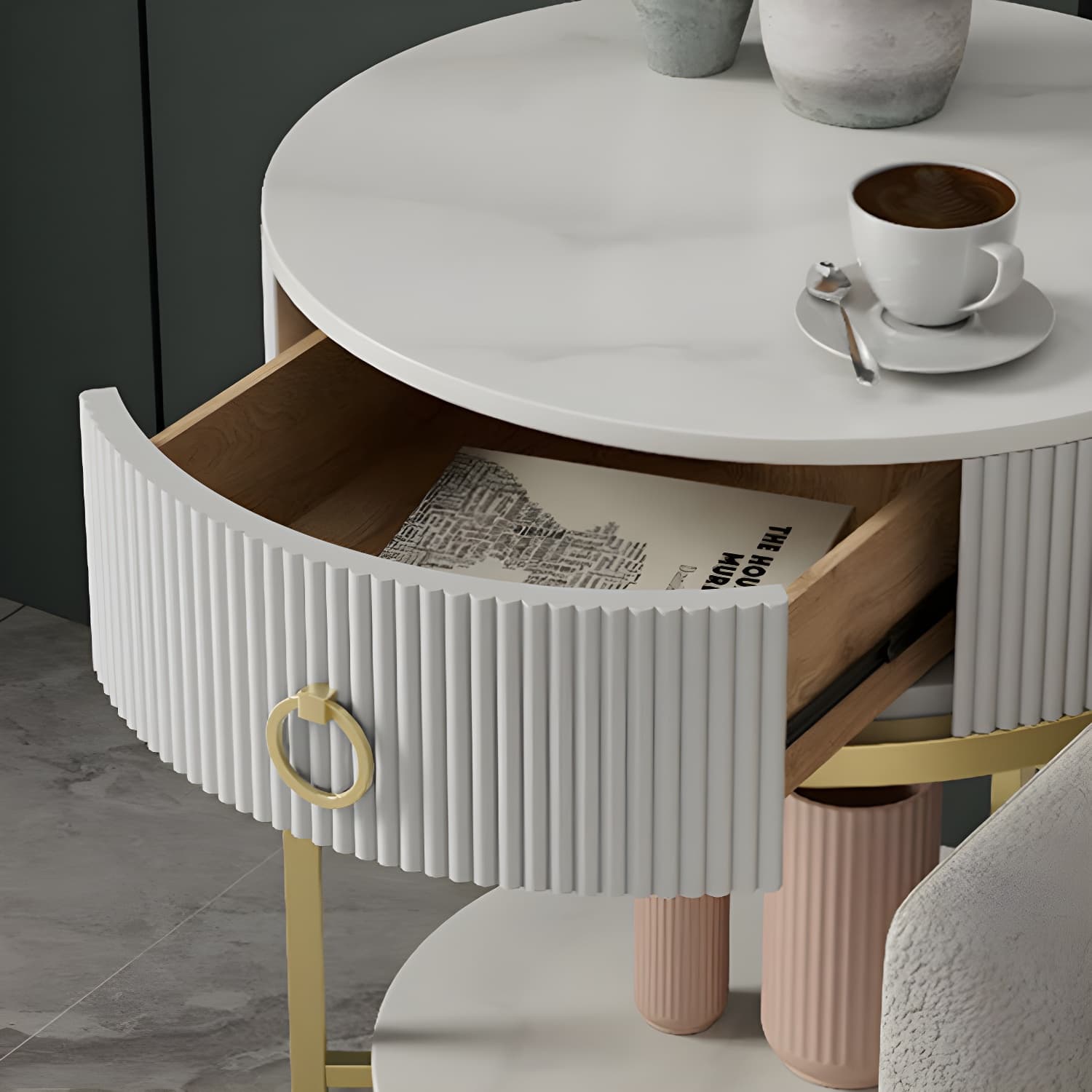 Open Storage Bed Nightstand Stone Bedside Cabinet with Drawer - image 15