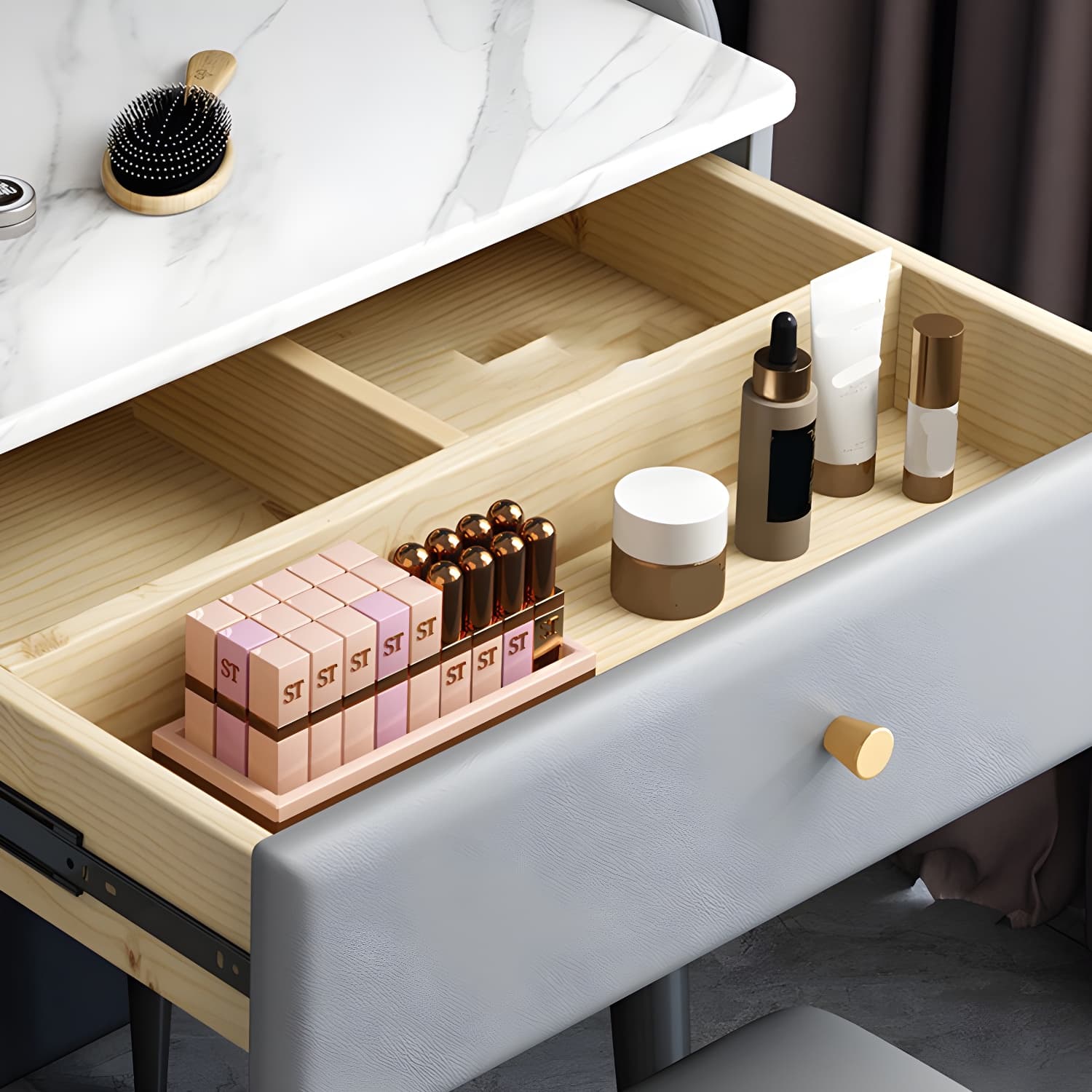 Contemporary Make-up Vanity with Stone Top and Metal Legs for Bedroom - image 10