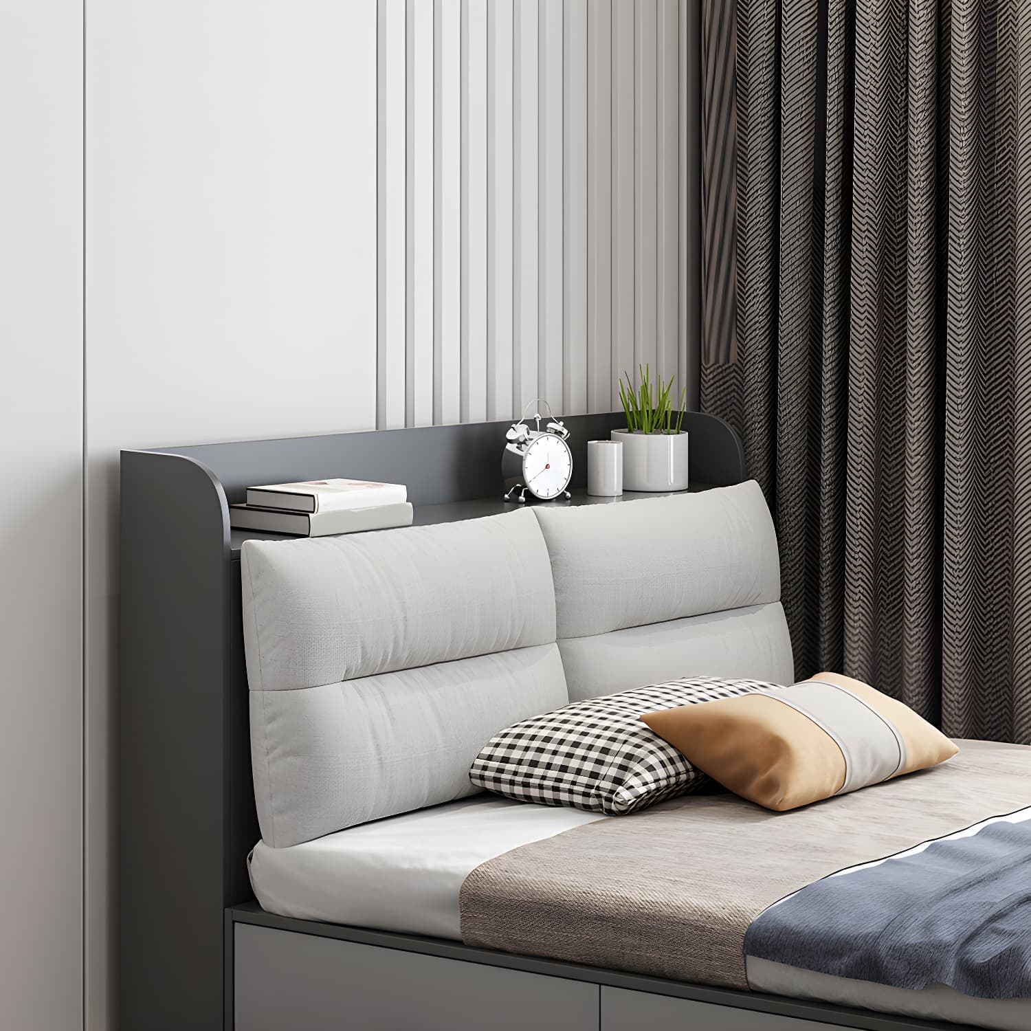 Scandinavian Low Profile Bed with Headboard Upholstered Bed with Drawers - image 8
