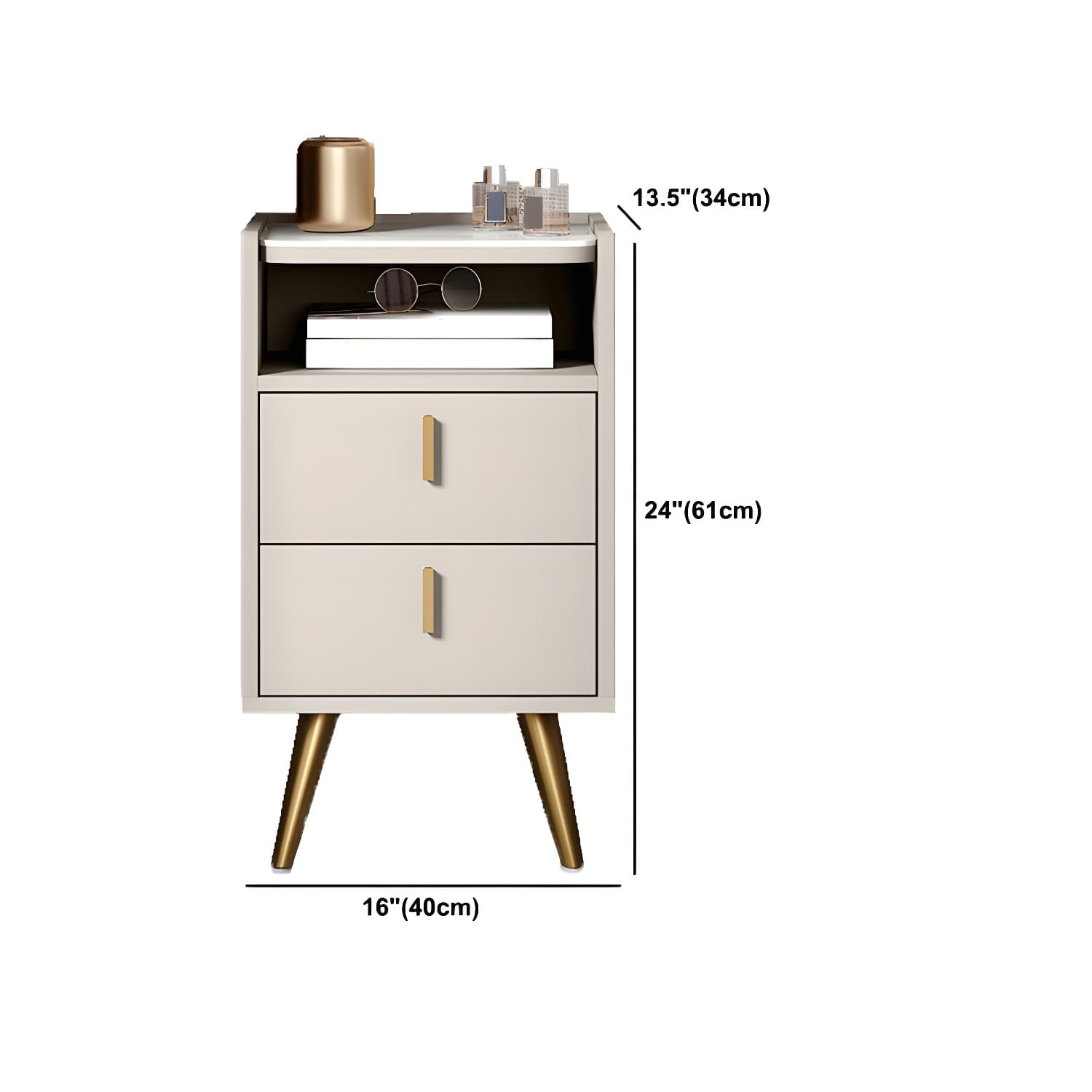 Stone Top Nightstand Modern Open Stoarge Drawer Legs Included Bed Nightstand - image 21