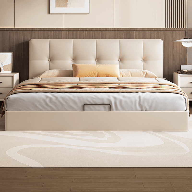 Solid Color Stitch-tufted Panel Bed with Panel Headboard and Sponge Upholstery