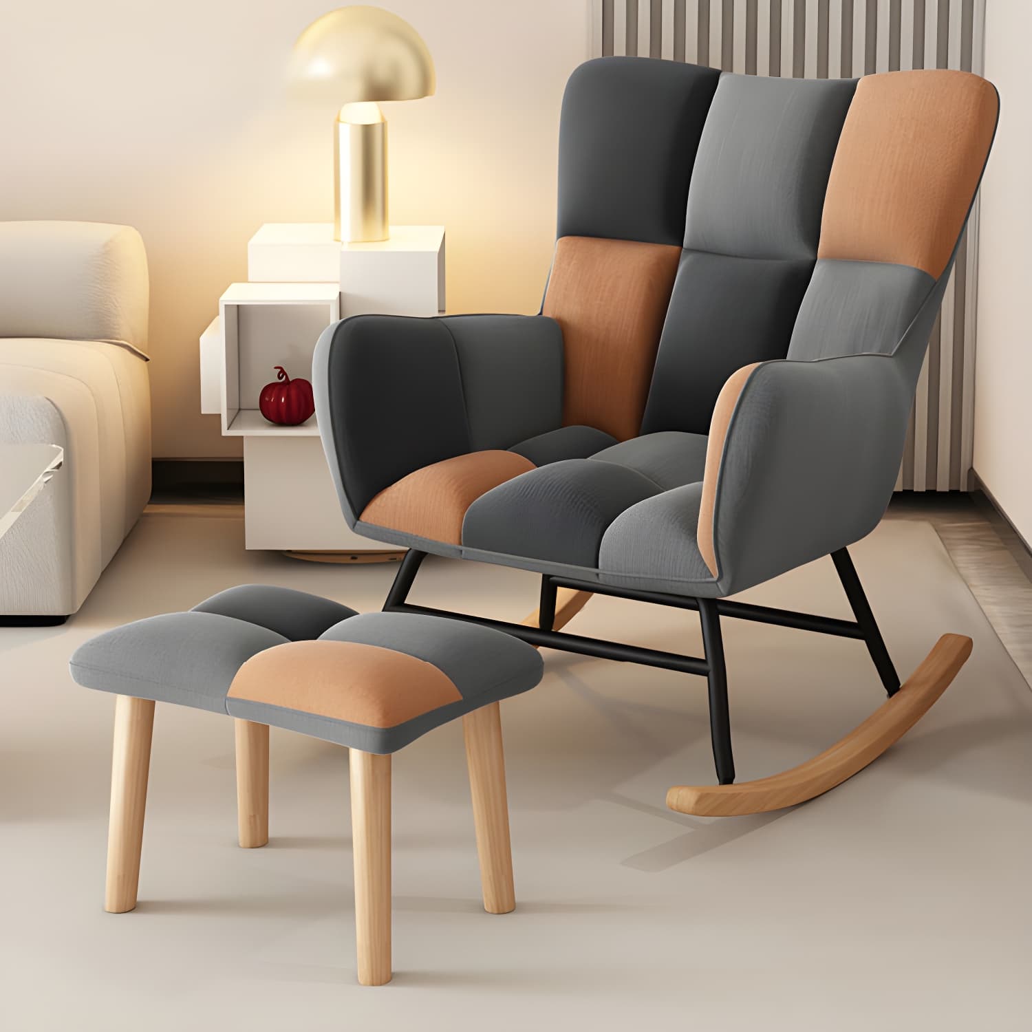 Modern Upholstered Rocking Chair for Comfort and Style - Brown Metal Legs and Track Arms - image 14