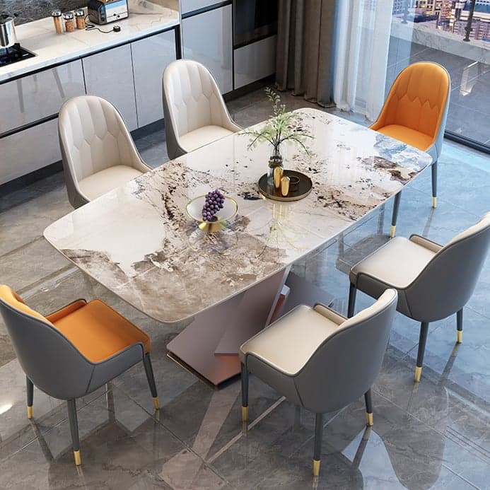 Modern Rectangle White Stone Dining Table 4 Person/Seats 6/For 8 Standard Height Fixed Table - image 3