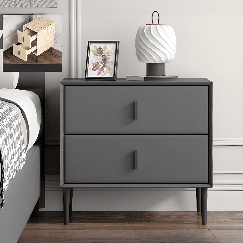 Art Deco Pleather Countertop 2 Drawer Nightstand with Leg - image 5