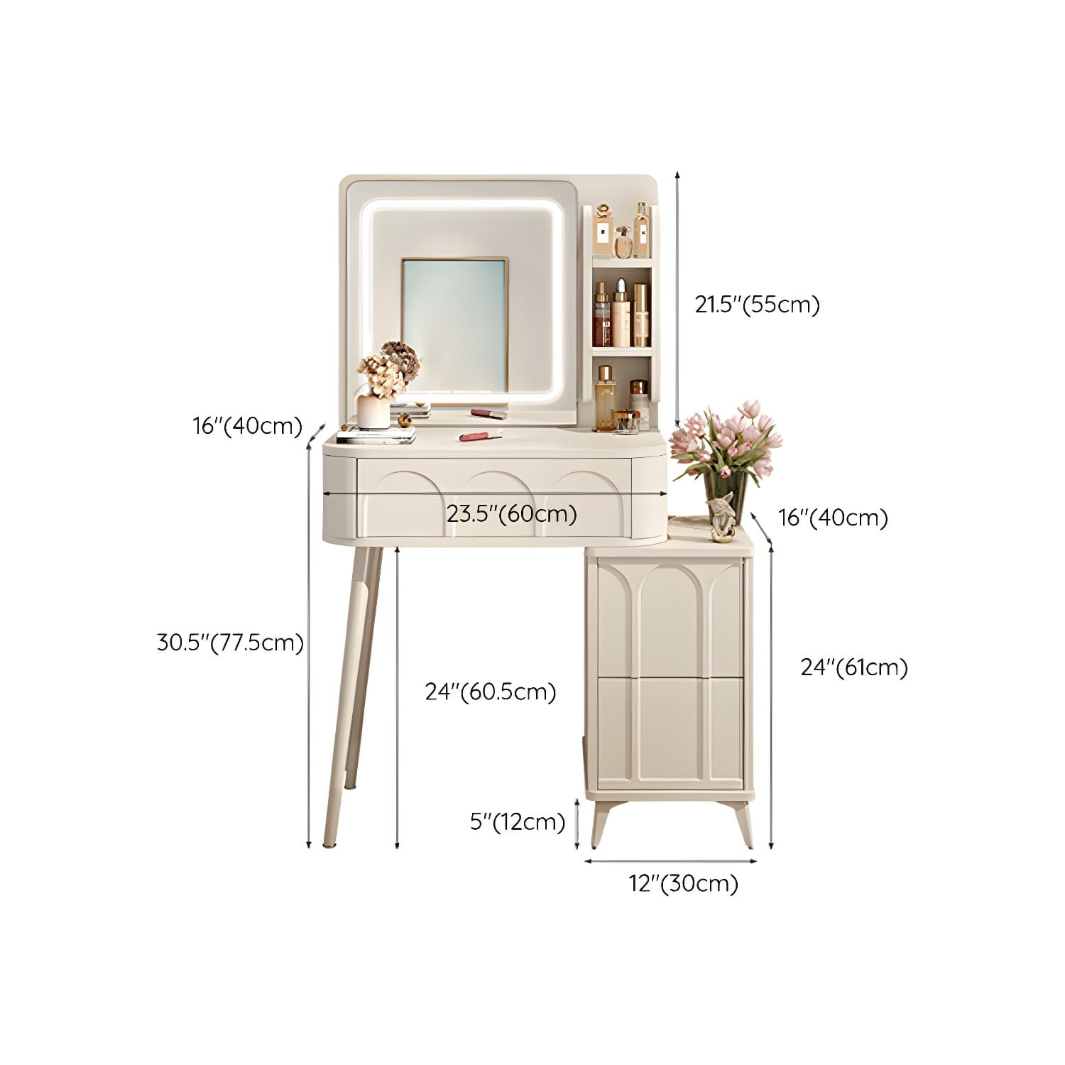Modern White Wood Makeup Vanity with Drawers, Mirror, and Soft Close Drawer Glides - image 9