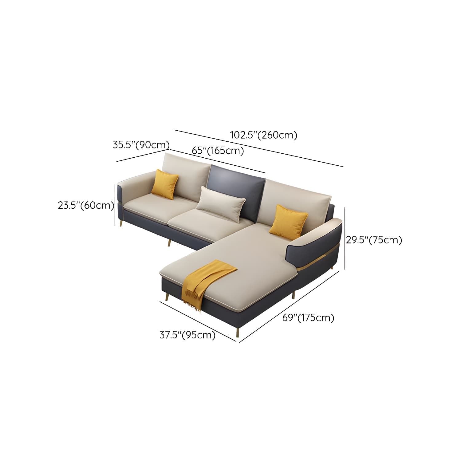 Glam Beige Tech Cloth Sectional Sofa with Pine Frame in Stationary Design - image 25