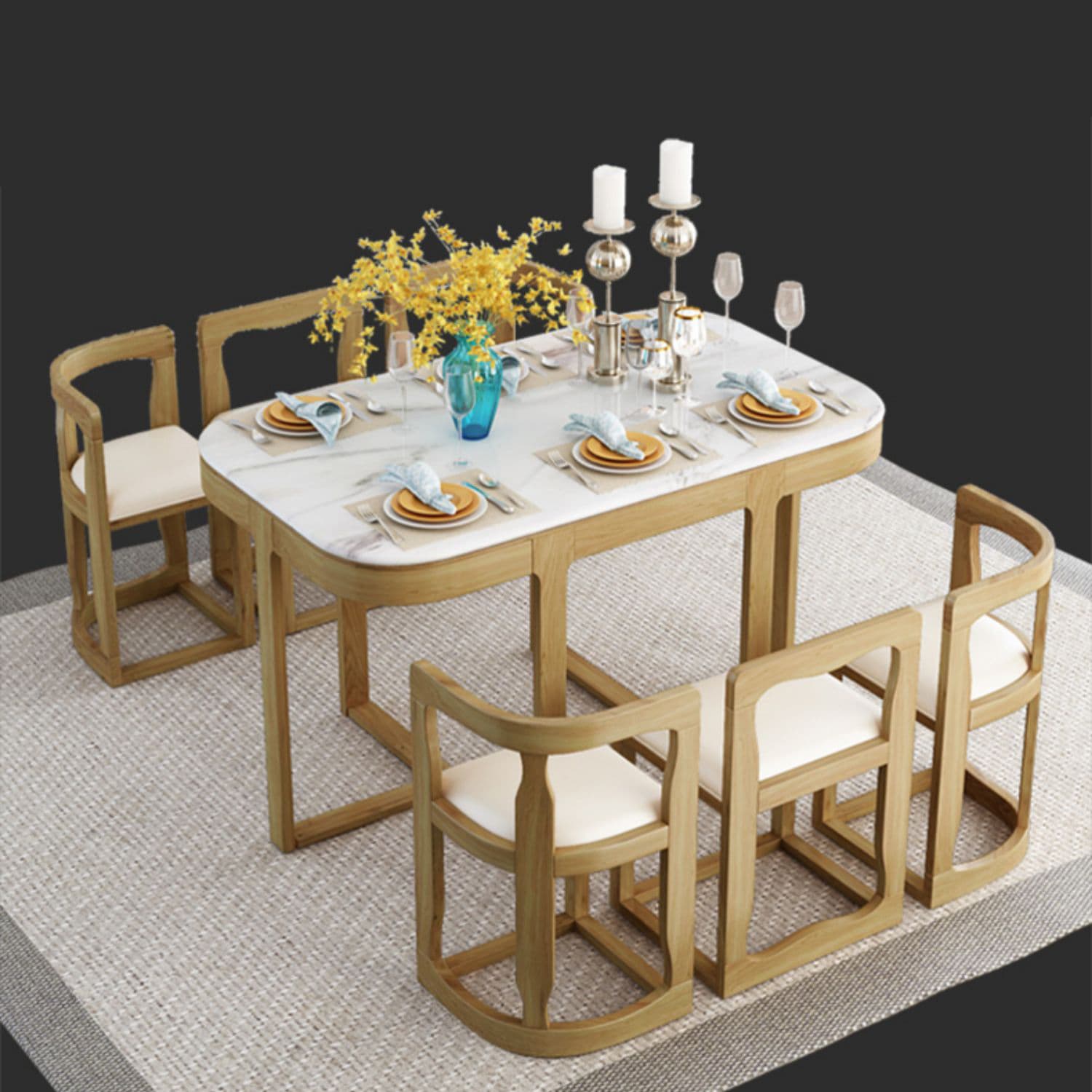 7-Piece Modern Wood Dining Set with Trestle Base and Upholstered Chairs in White - Seats 6 - image 10