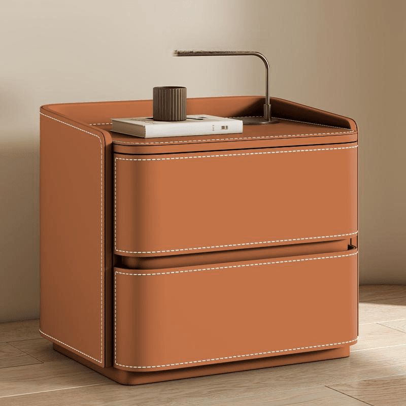 Modish Nightstand With Drawer Organization Featuring 2 Drawers and Pleather Countertop - image 9