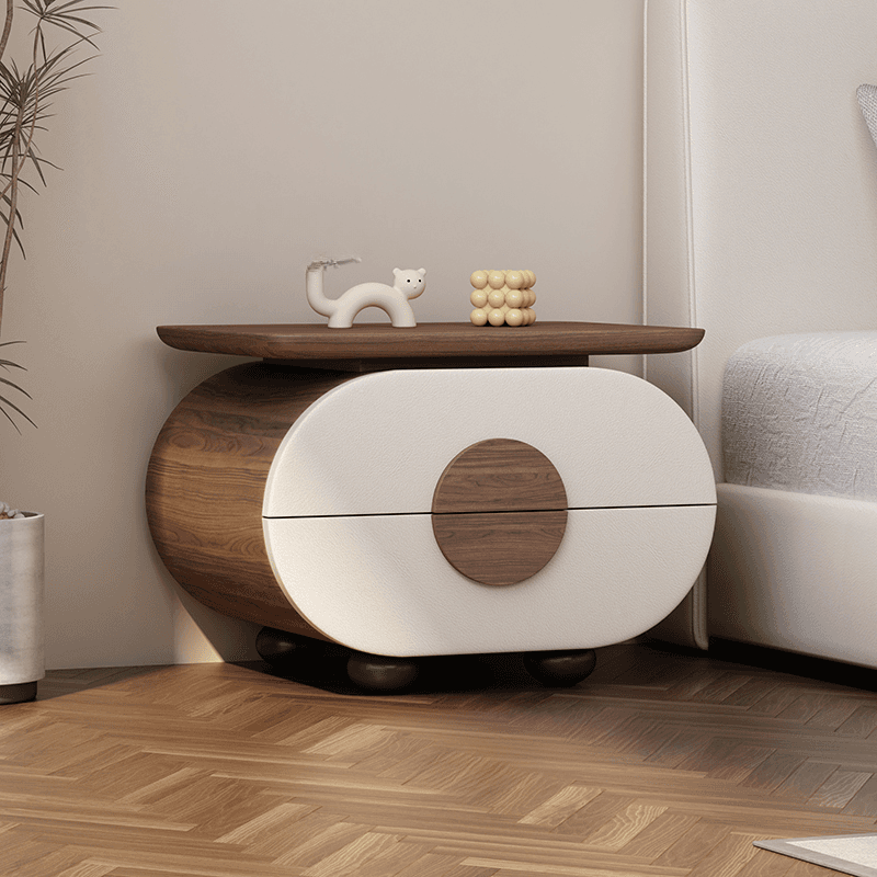 Organic Modern Nightstand With Drawer Organization Featuring 2 Drawers and Pleather Countertop with Leg - image 7