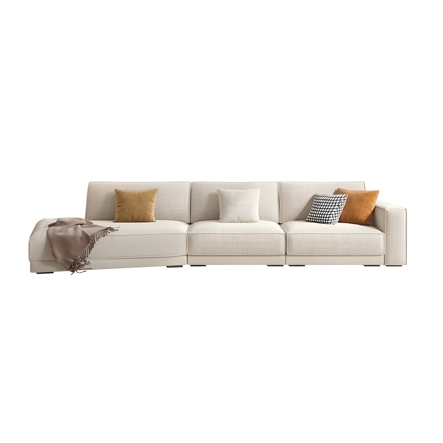 Modern Beige Linen L-Shape Sofa Chaise with Square Arm in Wood Frame - image 8