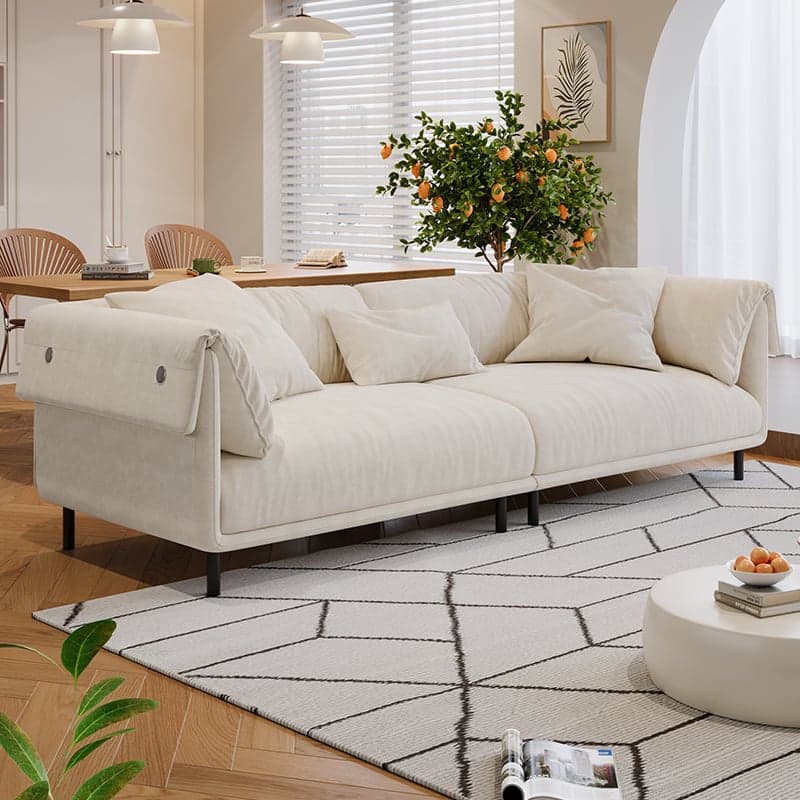 Drawing Room Standard Sofa in Genuine Leather/Flannel with White/Cerulean/Tan Upholstery, Armrest, and 3 Pillows - image 5