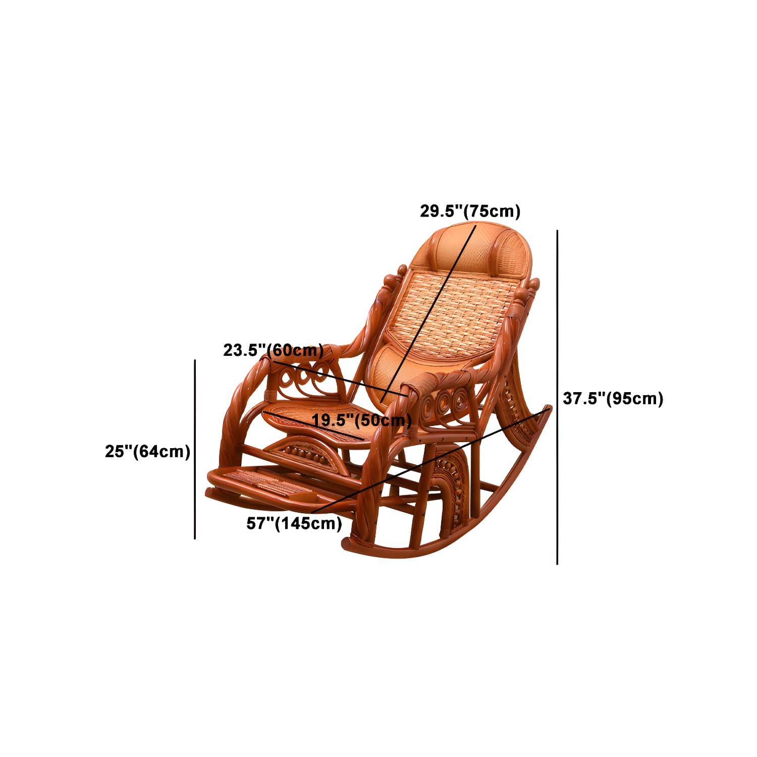 Traditional Spindle Rocking Chair Tobacco Finish with Pillow Rocker Chair Wicker - image 15