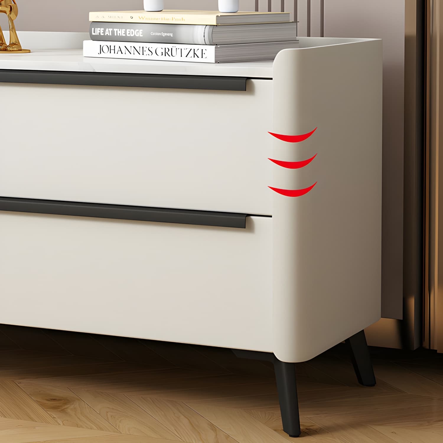 Modern Faux Leather Top Nightstand with Two Drawers and Stone Countertop - image 13