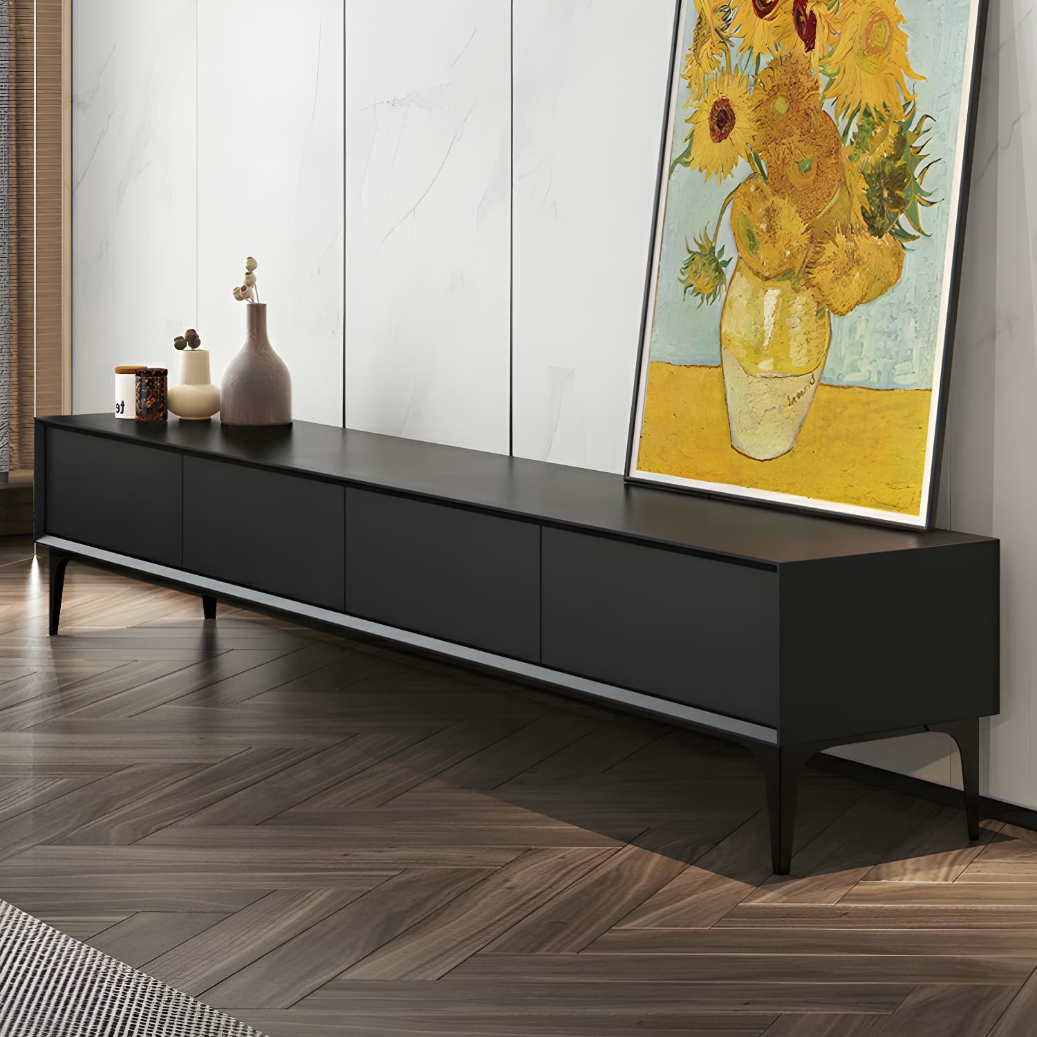 Scandinavian Style Wood TV Stand with Cable Management, Drawers Included - Low Height and With Legs - image 15