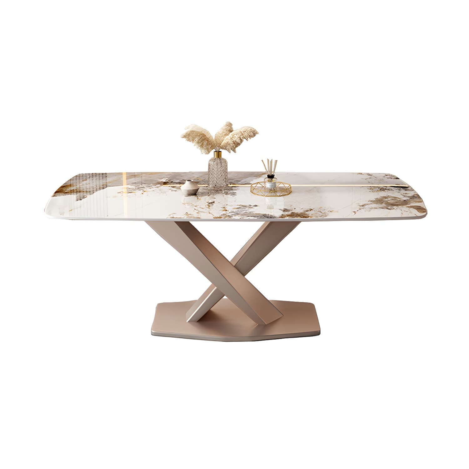 Modern Metal Dining Table in White with Pedestal Base and Violet Accents