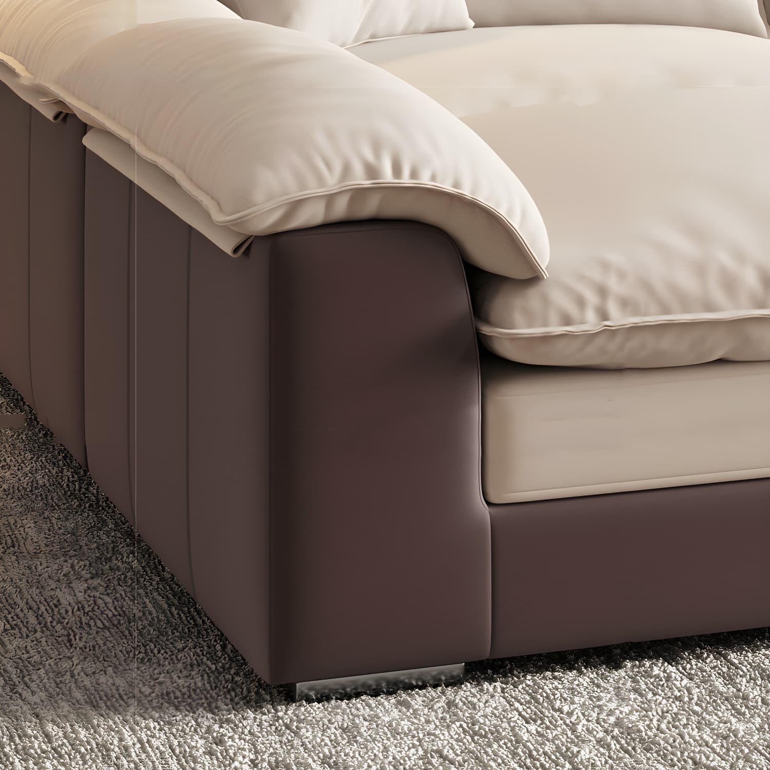 Beige ModernWood Sectional with Pillow Top Arm and Cushion Back - image 8