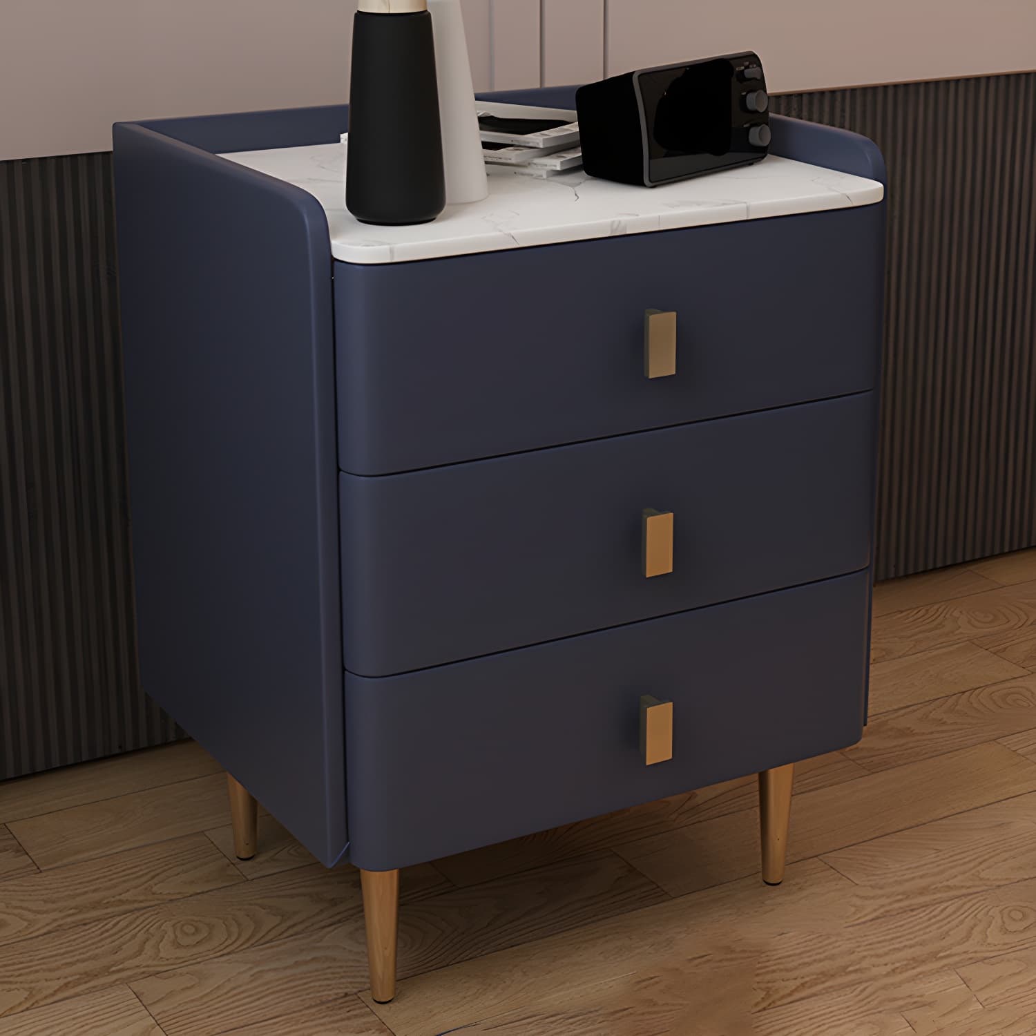 Glam Drawers Included Accent Table Nightstand 22.5" Tall with Legs