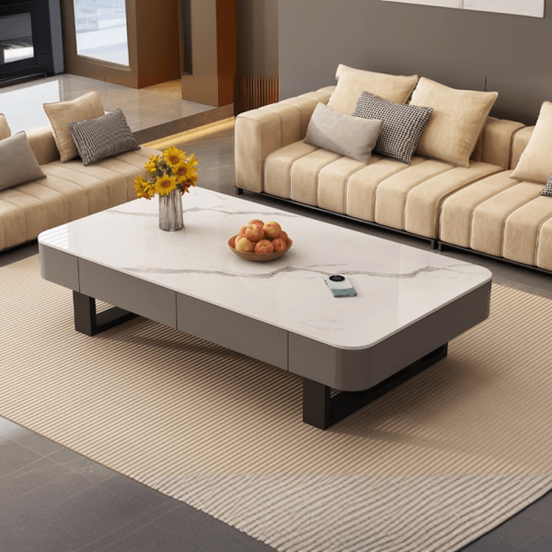 Funky Single Rock Side Table with Toboggan Base, Gray/White Square Top, and 1 Drawer - image 4