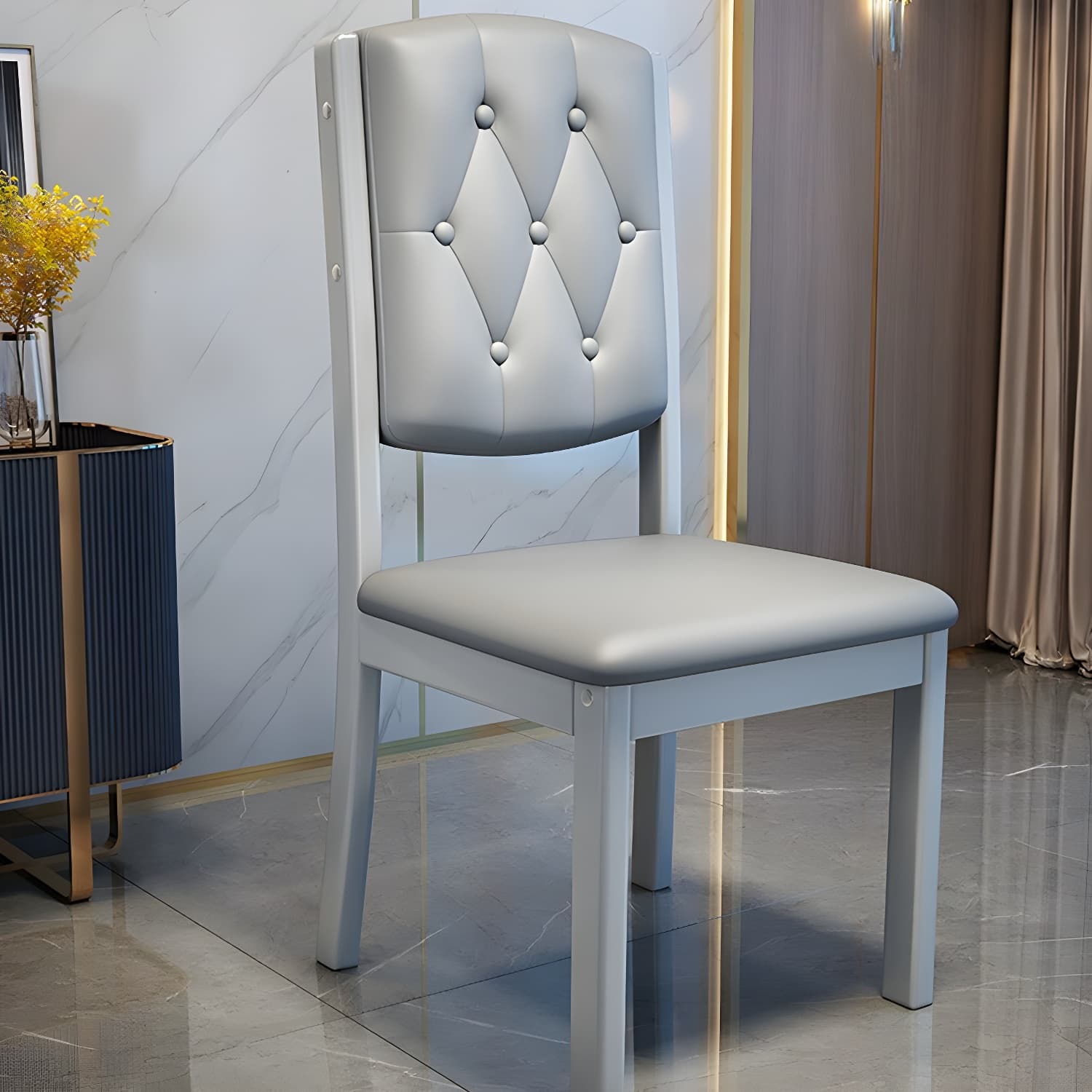 Matte Finish Leather Side Chair with Solid Wood Base for Home - image 22