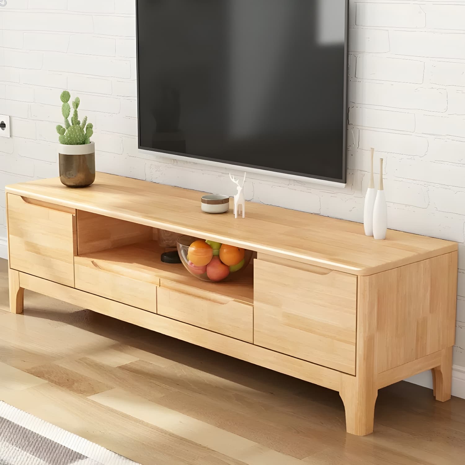 Scandinavian with Drawers Rubberwood with Cabinet TV Media Console - image 5