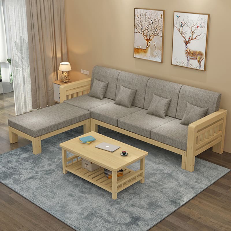 Cosy Cotton and Linen 2-Piece Sectional Sofa with Stylish Wooden Frame
