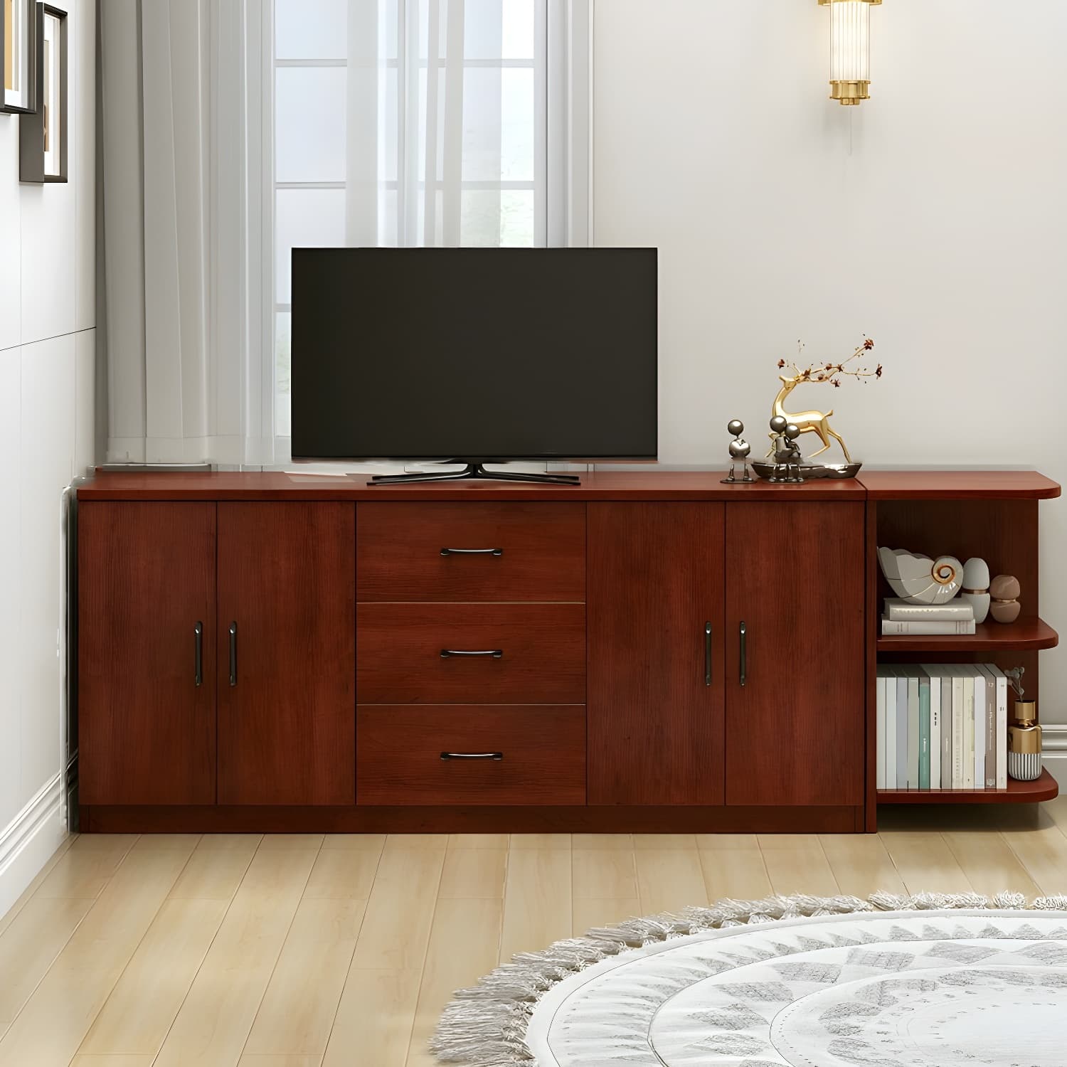 Modern Solid Wood Corner TV Stand Console with Storage Drawers & Shelves - image 7