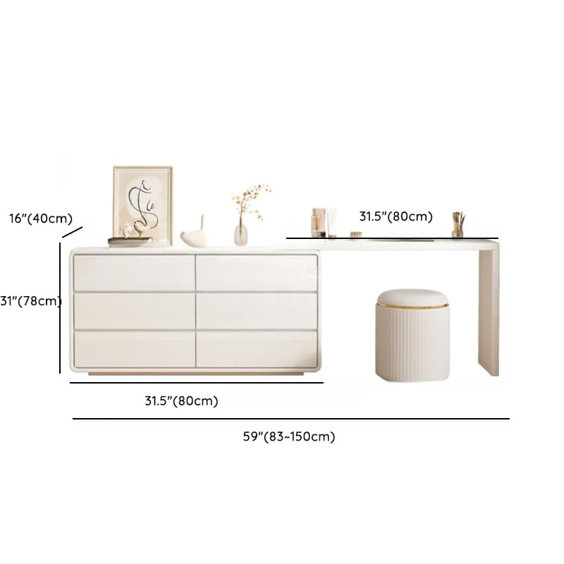 Large White/Transparent Vanity Set with 6 Drawers, Polymer/Lumber Frame, Lighted Mirror, and Scalable Chair - image 18