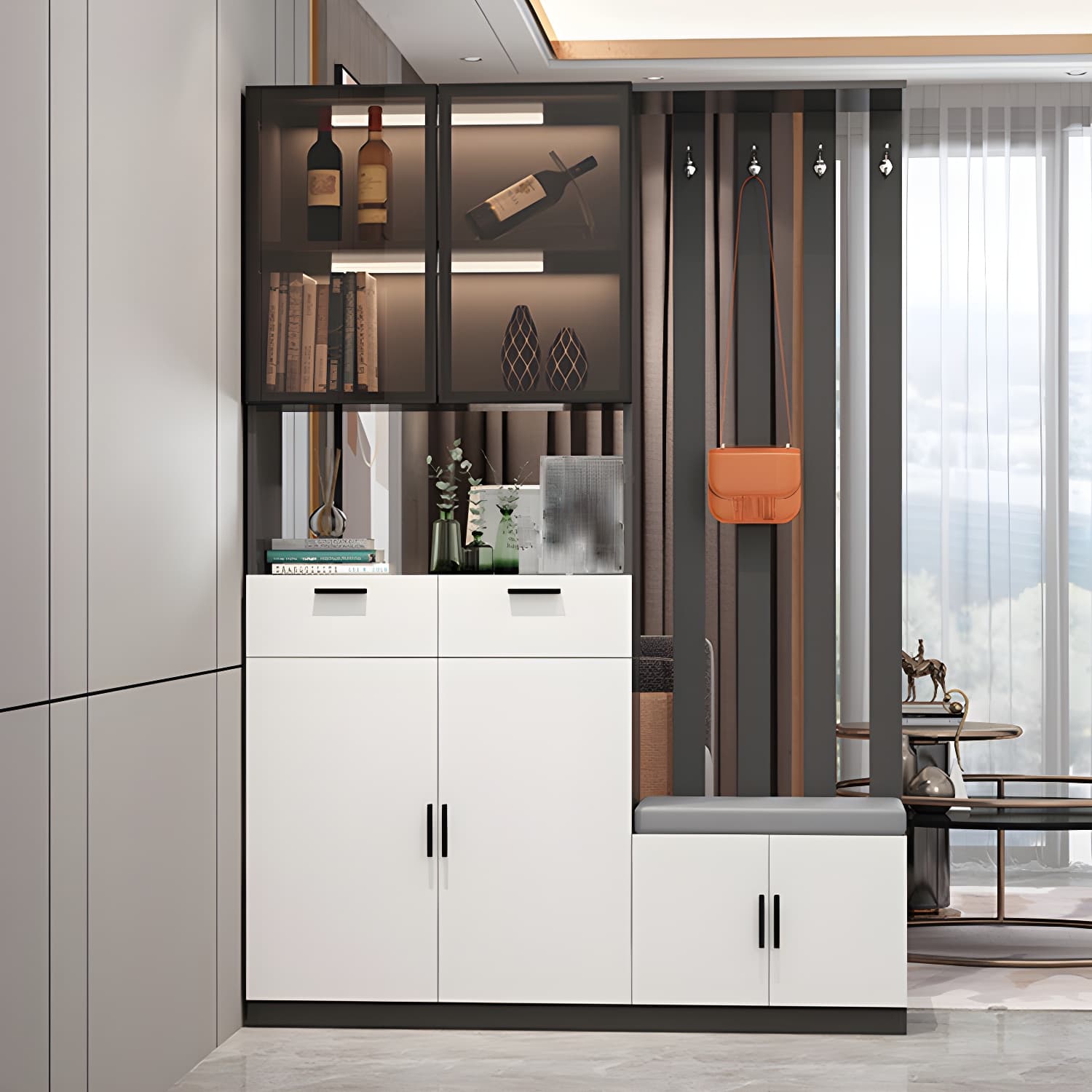 Rectangle Wood Cabinet 11.81" Wide 3-door Accent Cabinet with Drawer - image 4