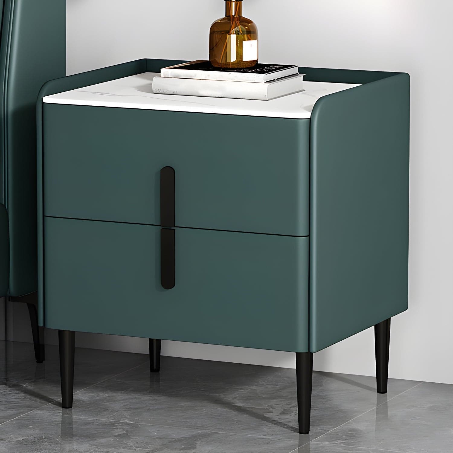 Stone Accent Table Nightstand Modern Bedside Cabinet for Bedroom - image 15